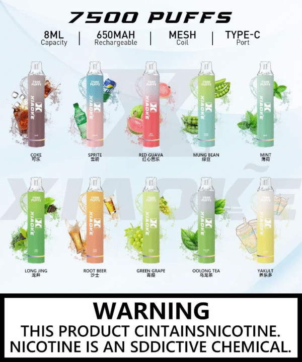 ✨XIAOKE梟客 抛棄式7500口/可充電🔋吸入時 亮彩色跑馬燈 限時活動 滿7送1💖