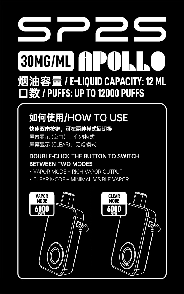 新品🔥SP2抛棄式12000口 室内搭飛機專用（有煙/無煙雙模式可調）